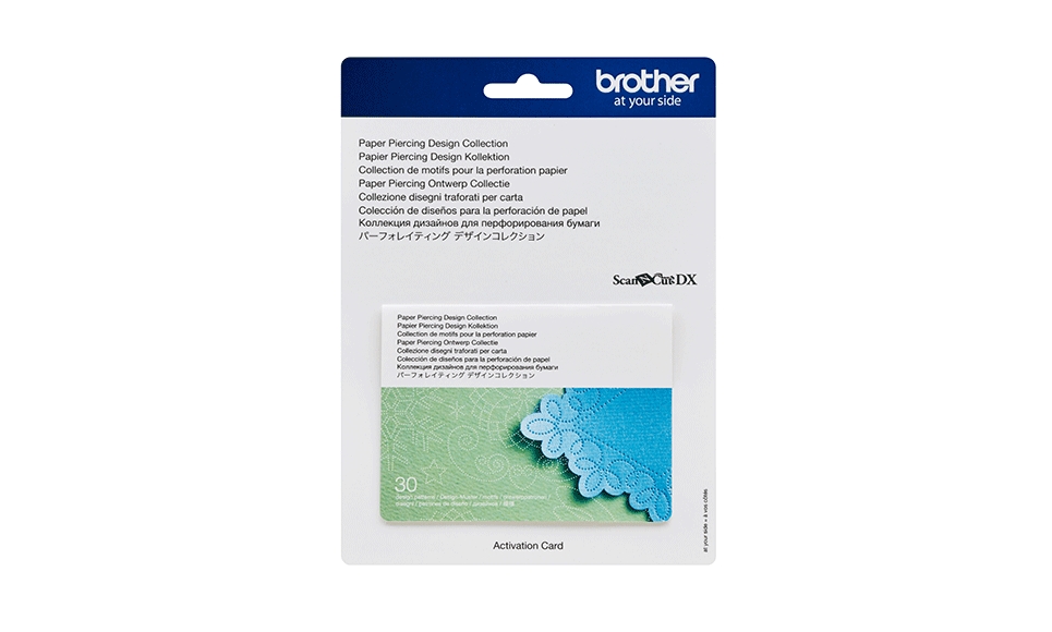Brother CADXPPDP01 gir deg 30 vakre Paper Piercing-design til ScanNCut DX. Lag elegante kort, invitasjoner, rammer og dekorative papirmønstre med fine perforerte detaljer.