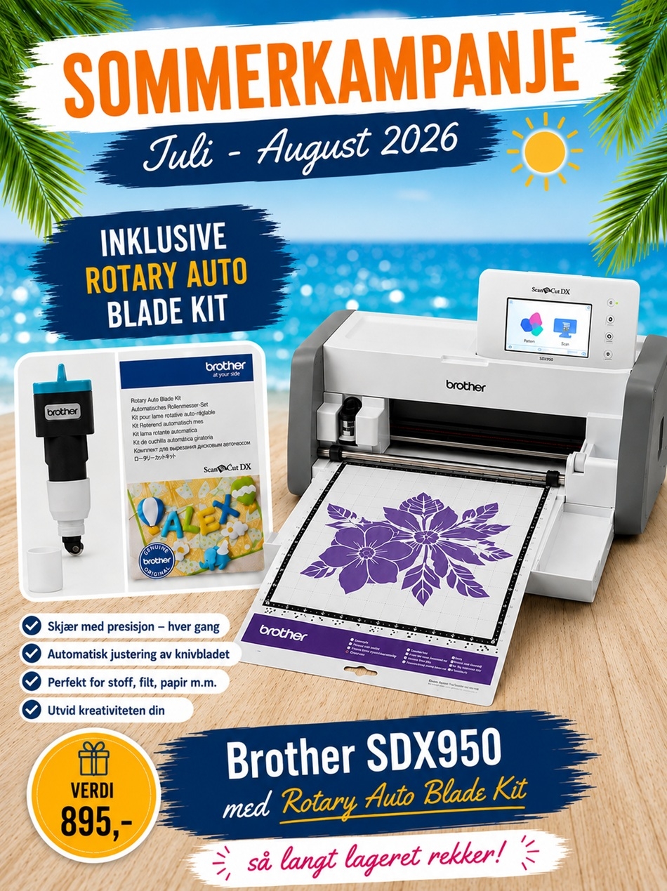 Oppdag en ny verden av kreativitet med Brother ScanNCut SDX950SK. En komplett kutte-, tegne- og skannemaskin som lar deg lage kort, etiketter, vinyl, strykemerker, stoffapplikasjoner og dekorasjoner – uten behov for PC.